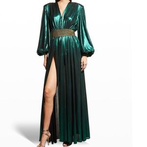 Bronx and Banco Zoe Metallic Lame Beaded-Waist Gown